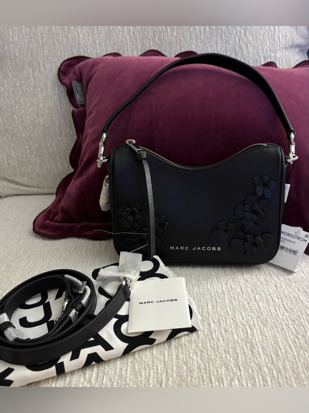NWT Marc Jacobs Daisy Appliqué Small Shoulder Bag Black Leather Crossbody